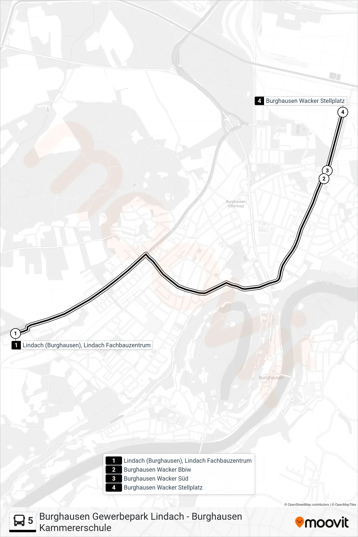 5 bus Line (Wacker) route and stops on a map