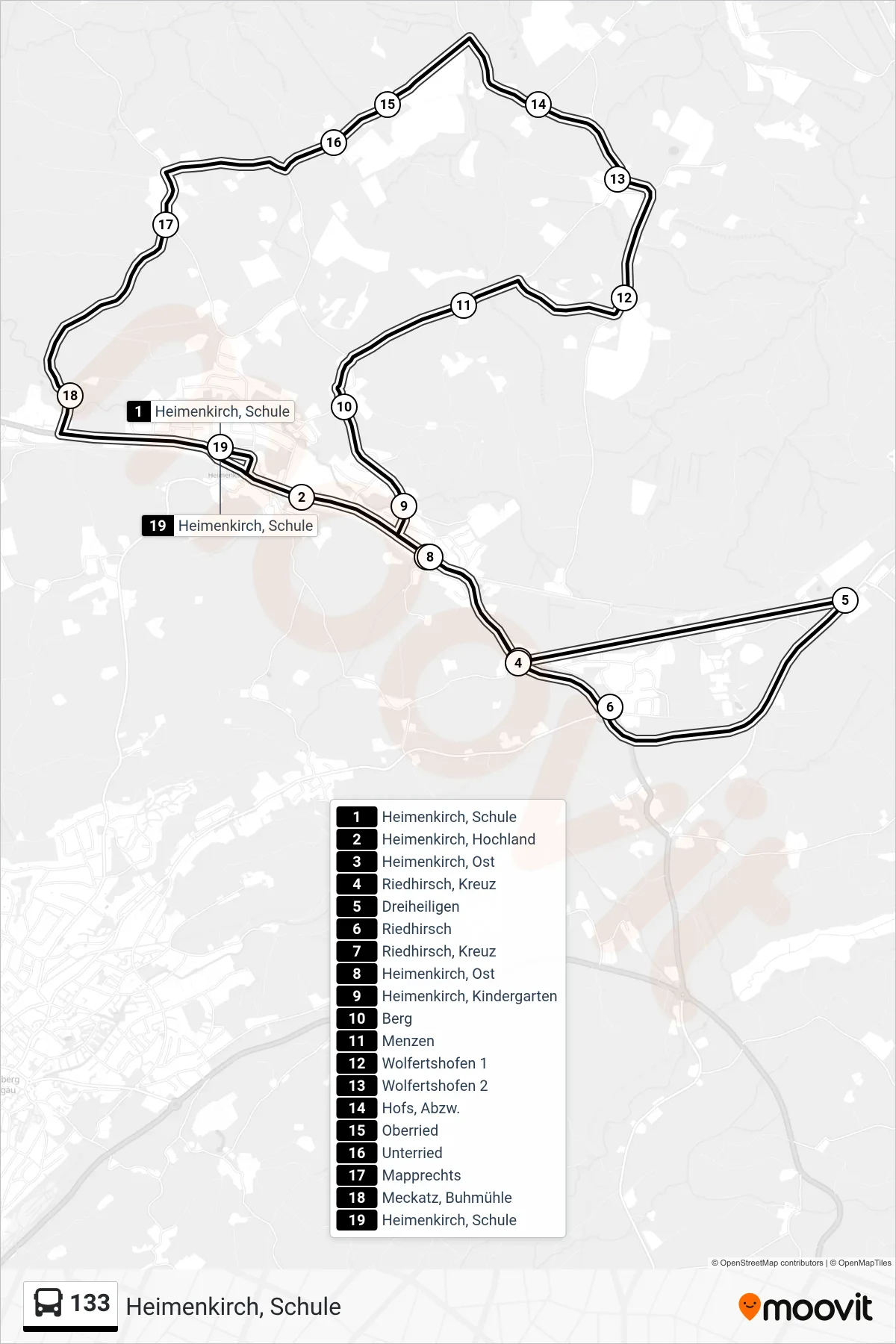 Linie 133 (Bus) Richtung Heimenkirch, Schule: Route und Haltestellen auf der Karte