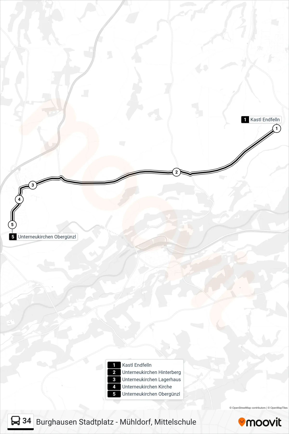 34 bus Line (Unterneukirchen\Ngendorf) route and stops on a map