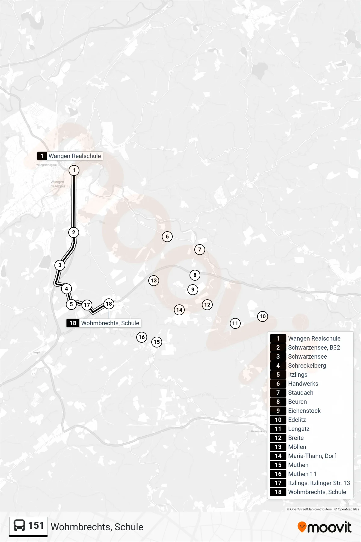 Linie 151 (Bus) Richtung Wohmbrechts, Schule: Route und Haltestellen auf der Karte