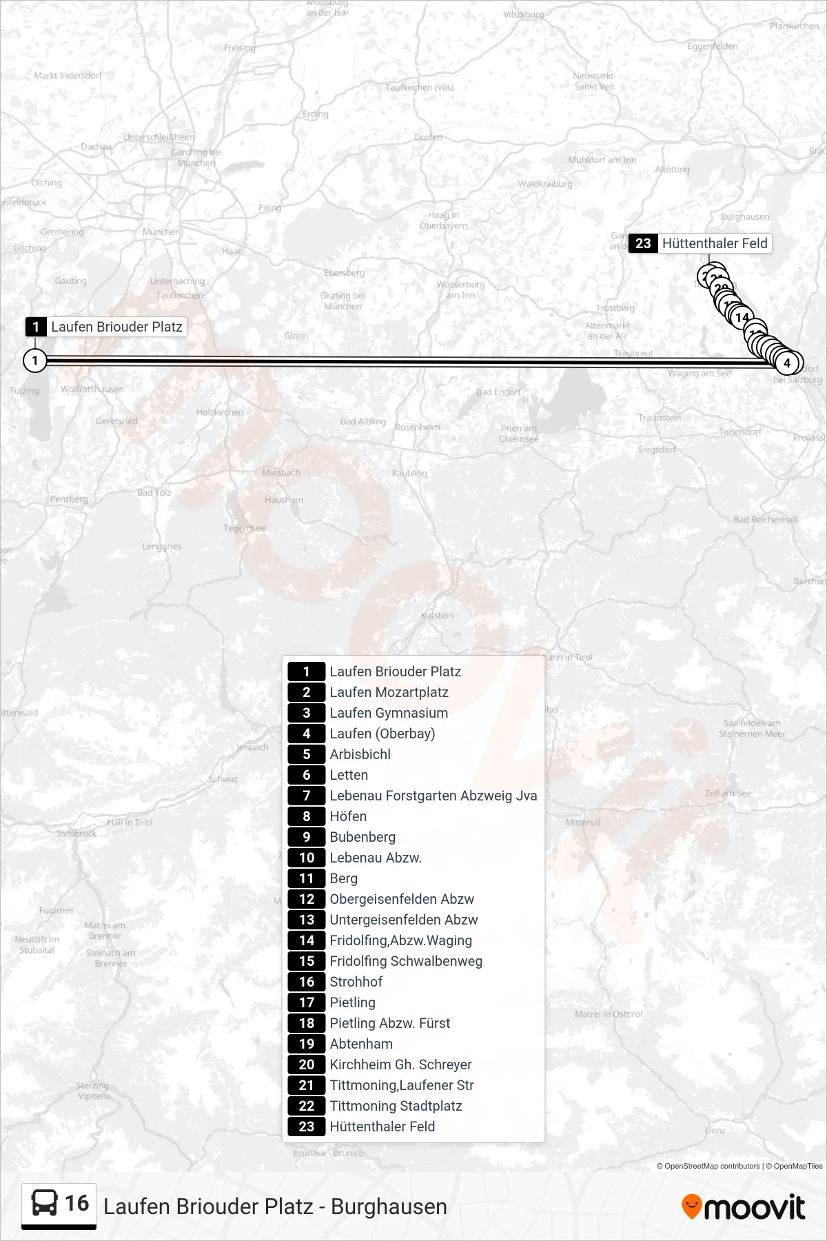Linie 16 (Bus) Richtung Hüttenthaler Feld: Route und Haltestellen auf der Karte