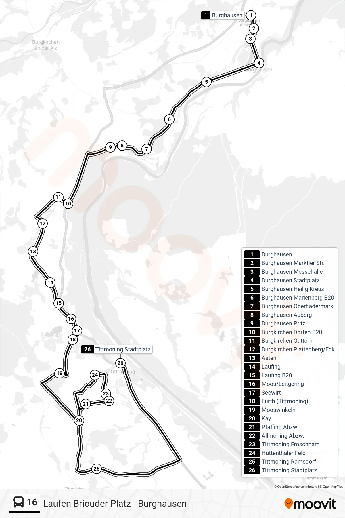 16 bus Line (Hüttenthaler Feld\Nasten) route and stops on a map