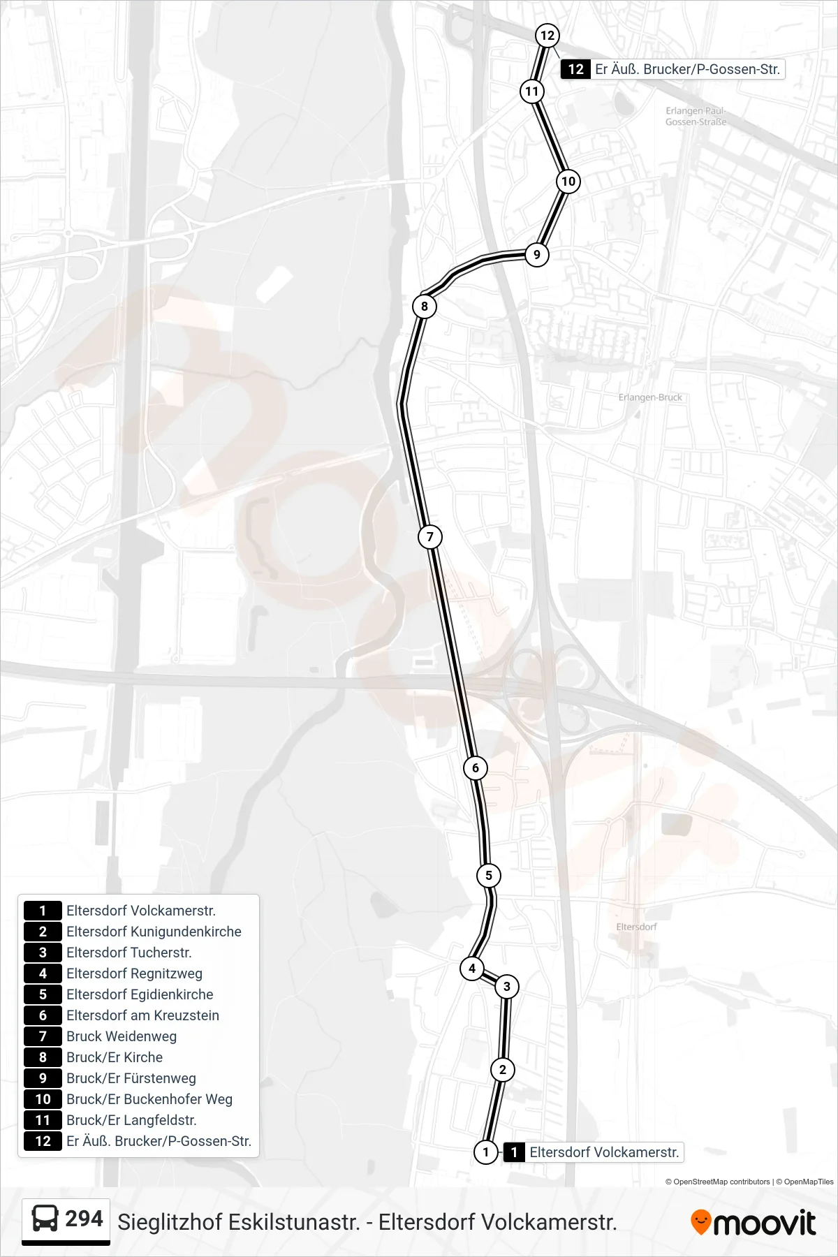 294 bus Line (Ä-Br/P-Gossen-Str) route and stops on a map