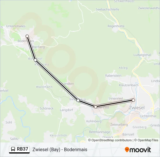 Автобус RB37: карта маршрута