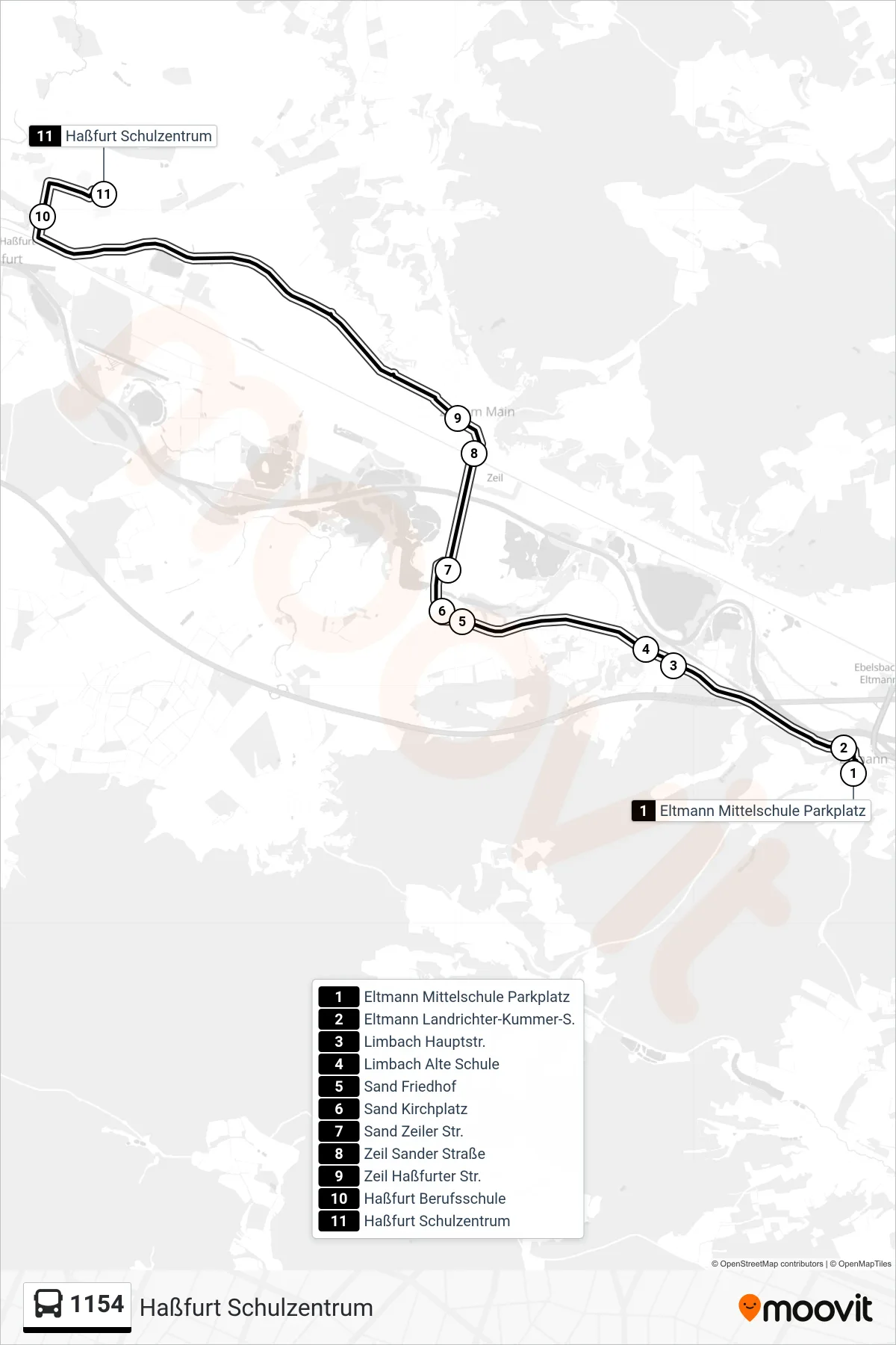 1154 bus Line (Haßfurt Schulzentrum) route and stops on a map