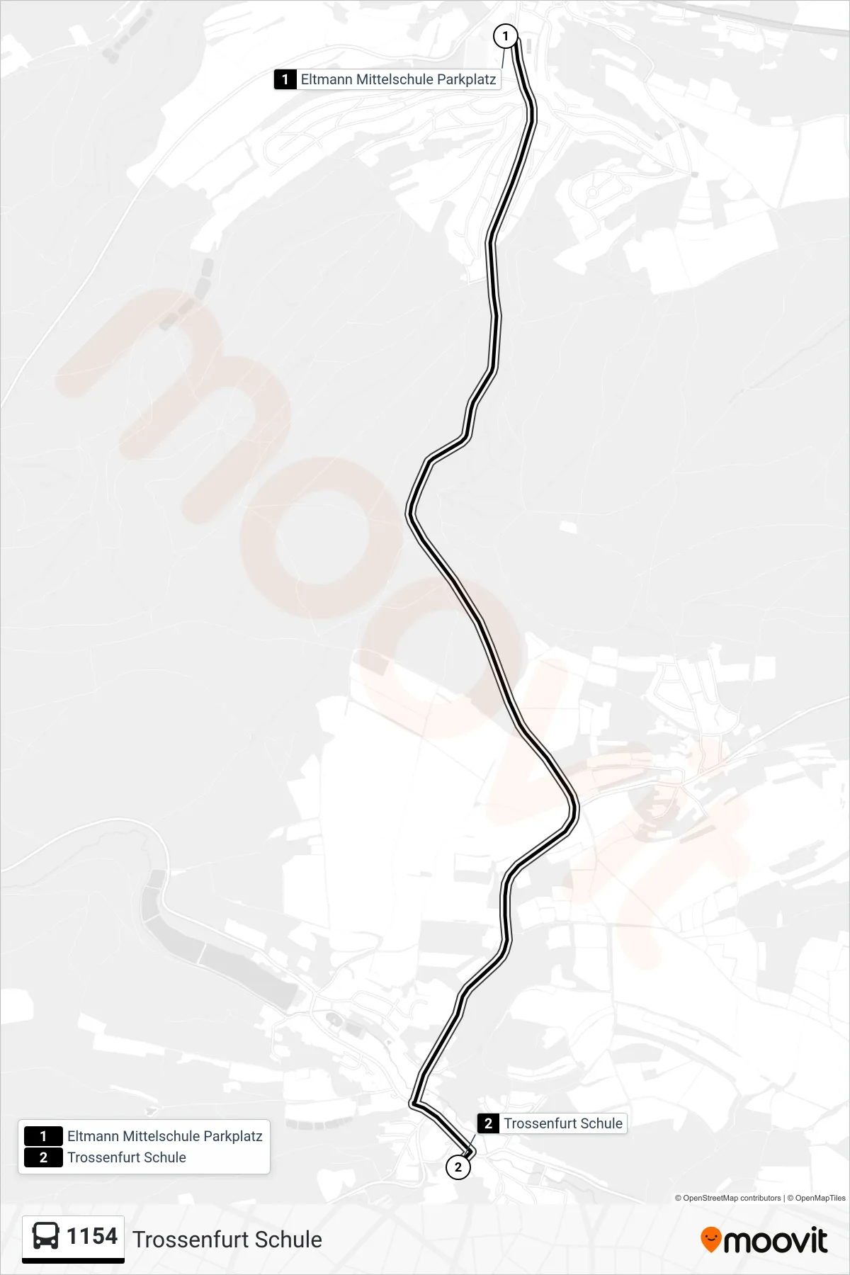 1154 bus Line (Trossenfurt Schule) route and stops on a map