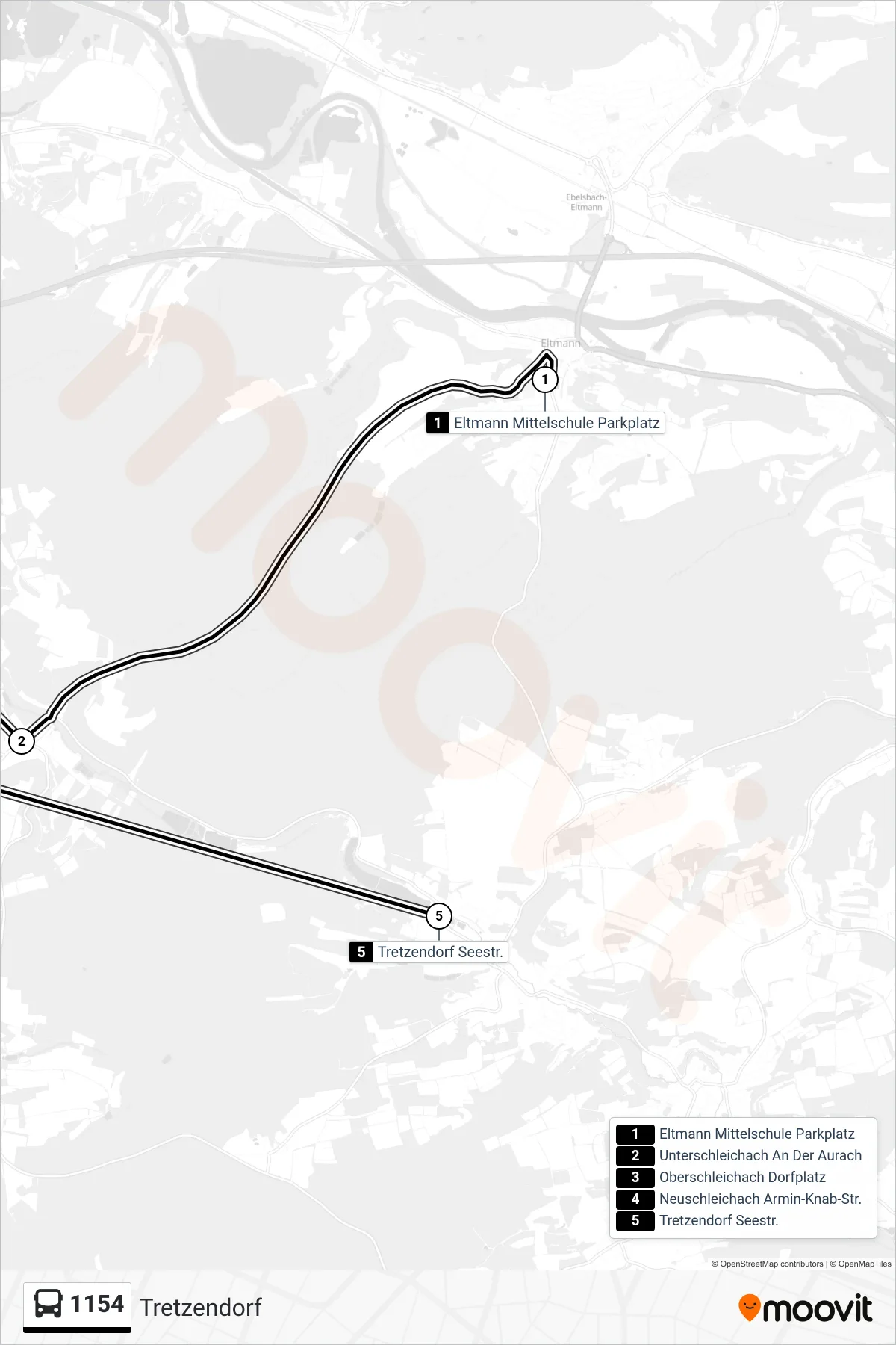 1154 bus Line (Tretzendorf) route and stops on a map