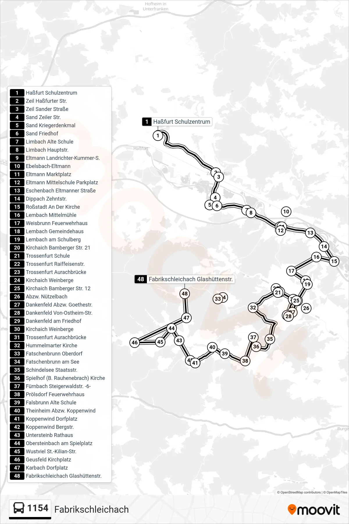 1154 bus Line (Fabrikschleichach) route and stops on a map