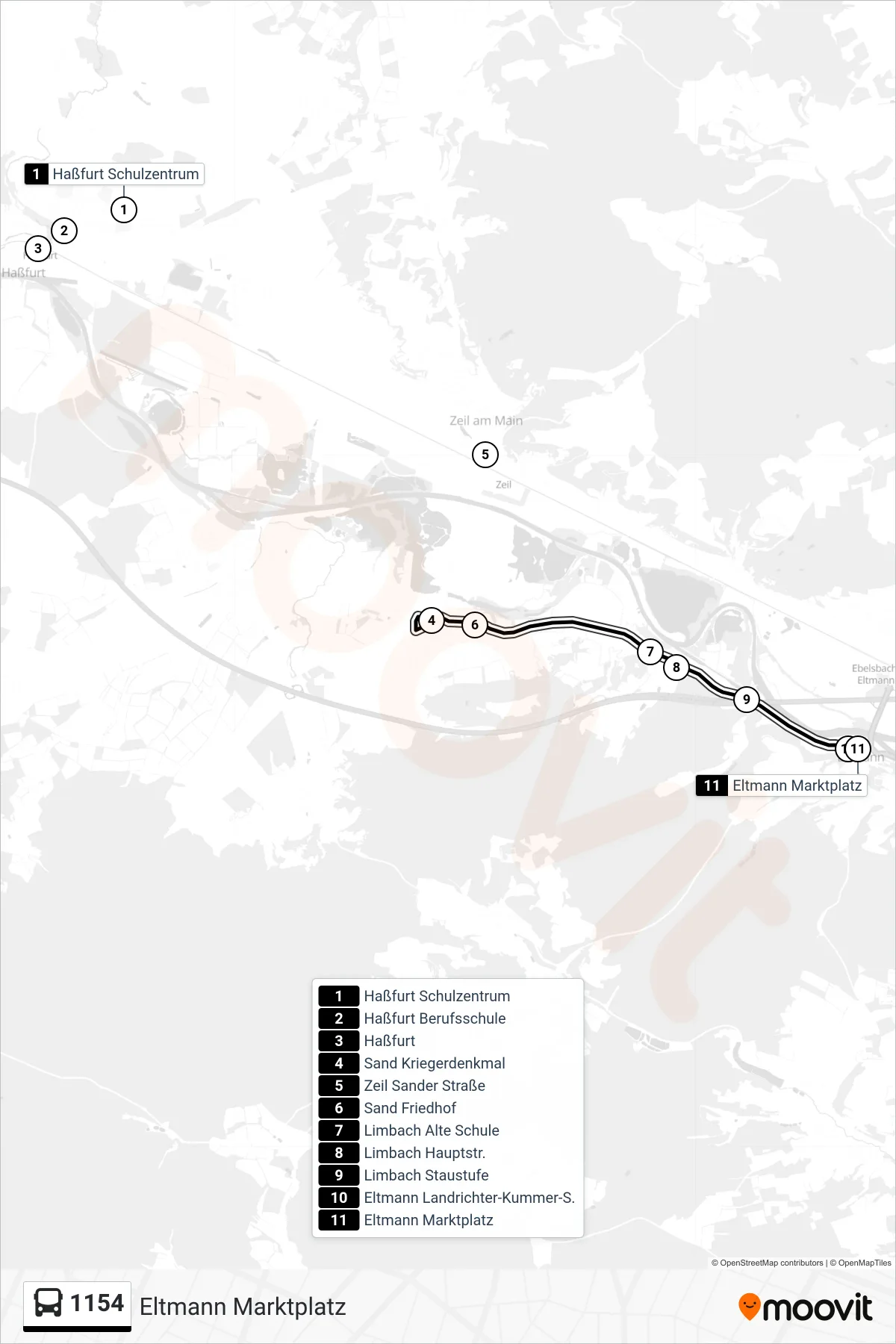 1154 bus Line (Eltmann Marktplatz) route and stops on a map