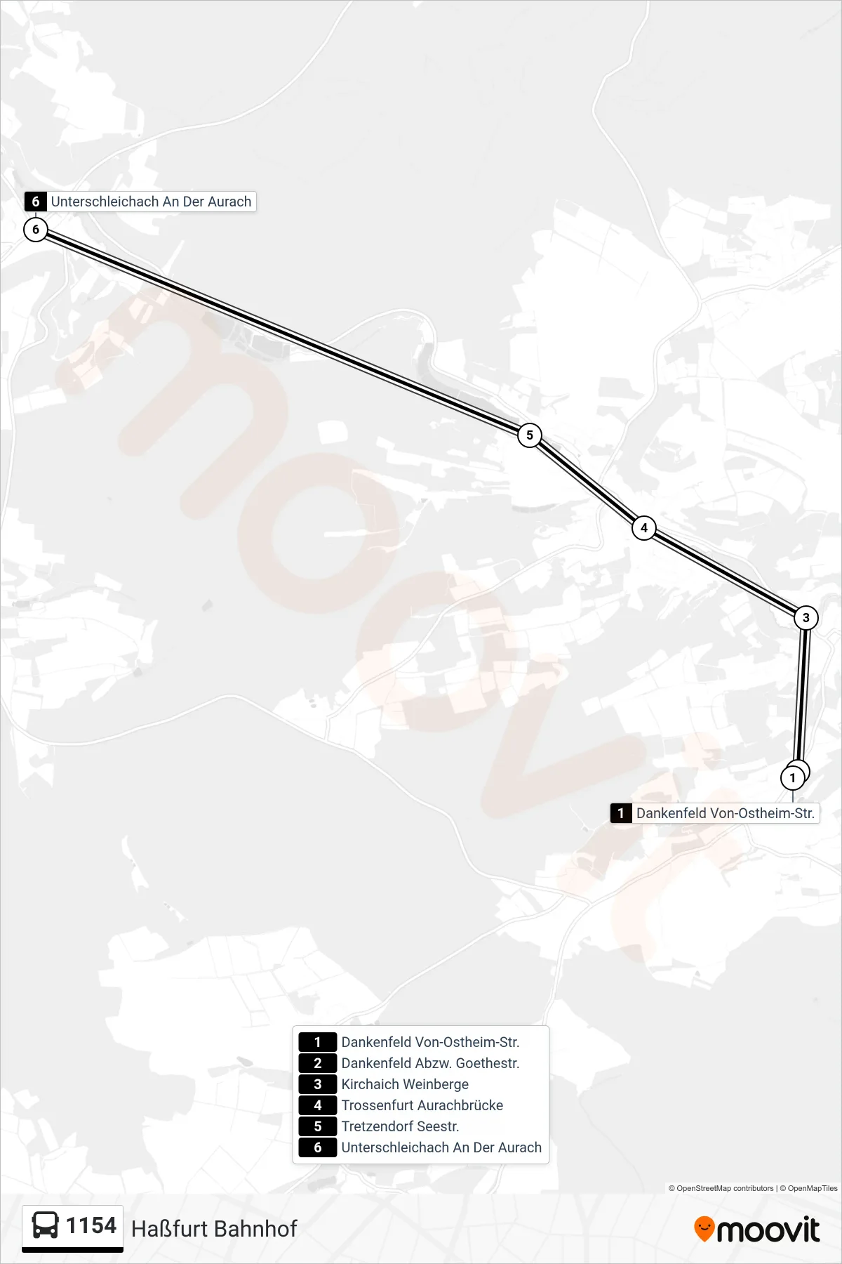 1154 bus Line (Haßfurt Bahnhof) route and stops on a map