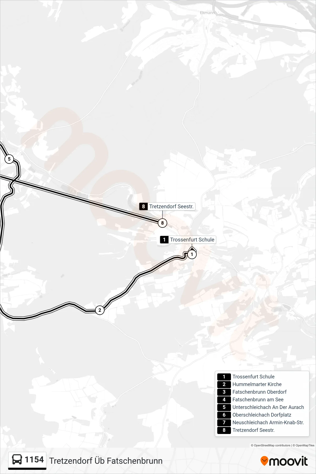 1154 bus Line (Tretzendorf Üb Fatschenbrunn) route and stops on a map