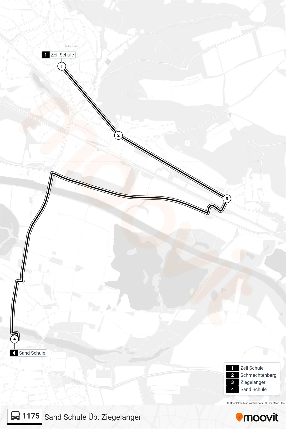 1175 bus Line (Sand Schule Üb. Ziegelanger) route and stops on a map