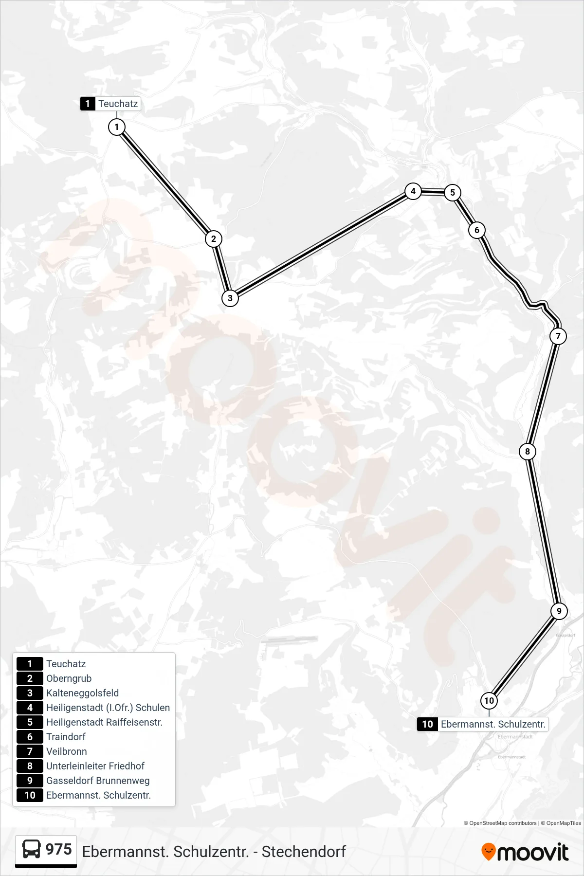 975 bus Line (Ebermannstadt\Nschulzentrum) route and stops on a map