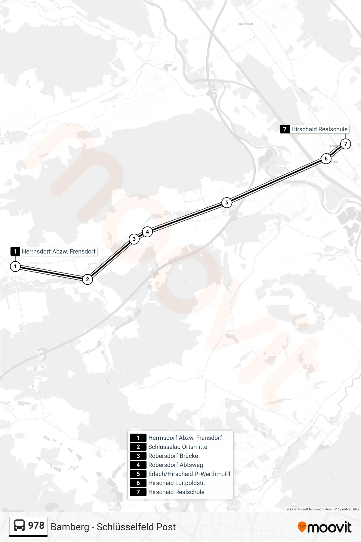 978 bus Line (Hirschaid Realschule) route and stops on a map