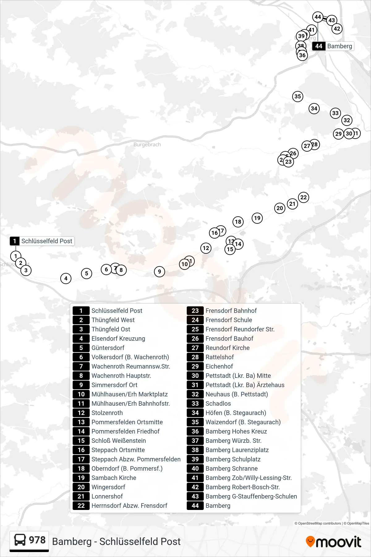 978 bus Line (Bamberg Bahnhof) route and stops on a map