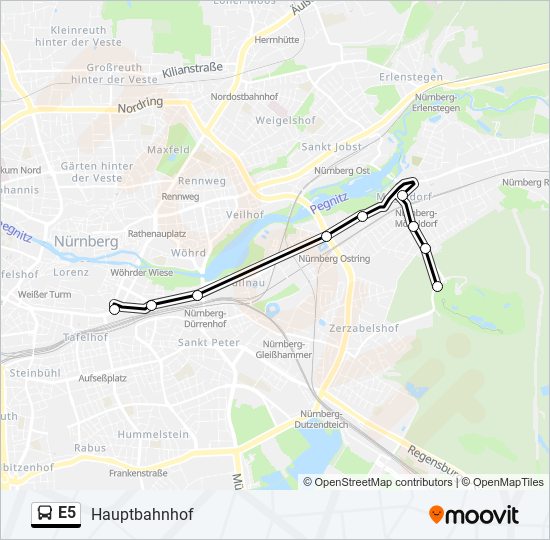 Автобус E5: карта маршрута