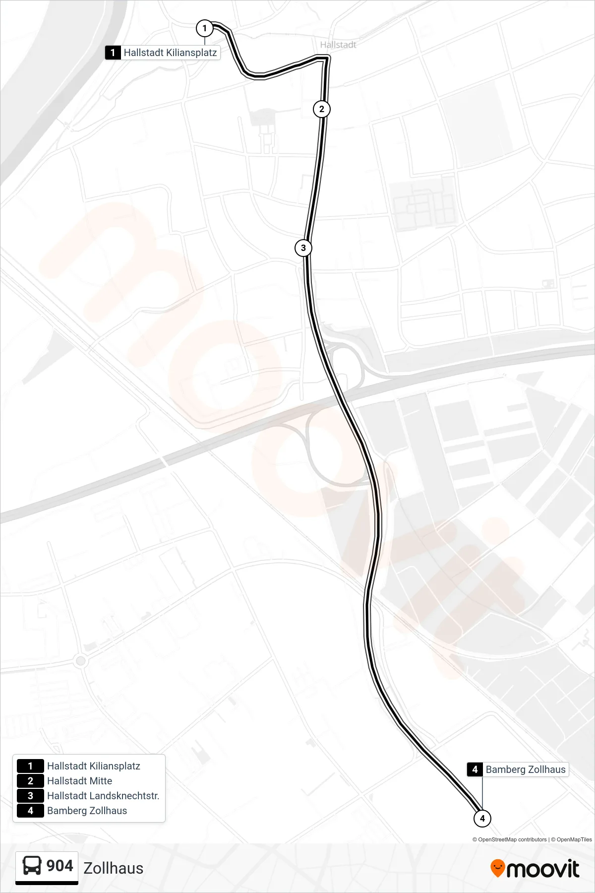 904 bus Line (Zollhaus) route and stops on a map