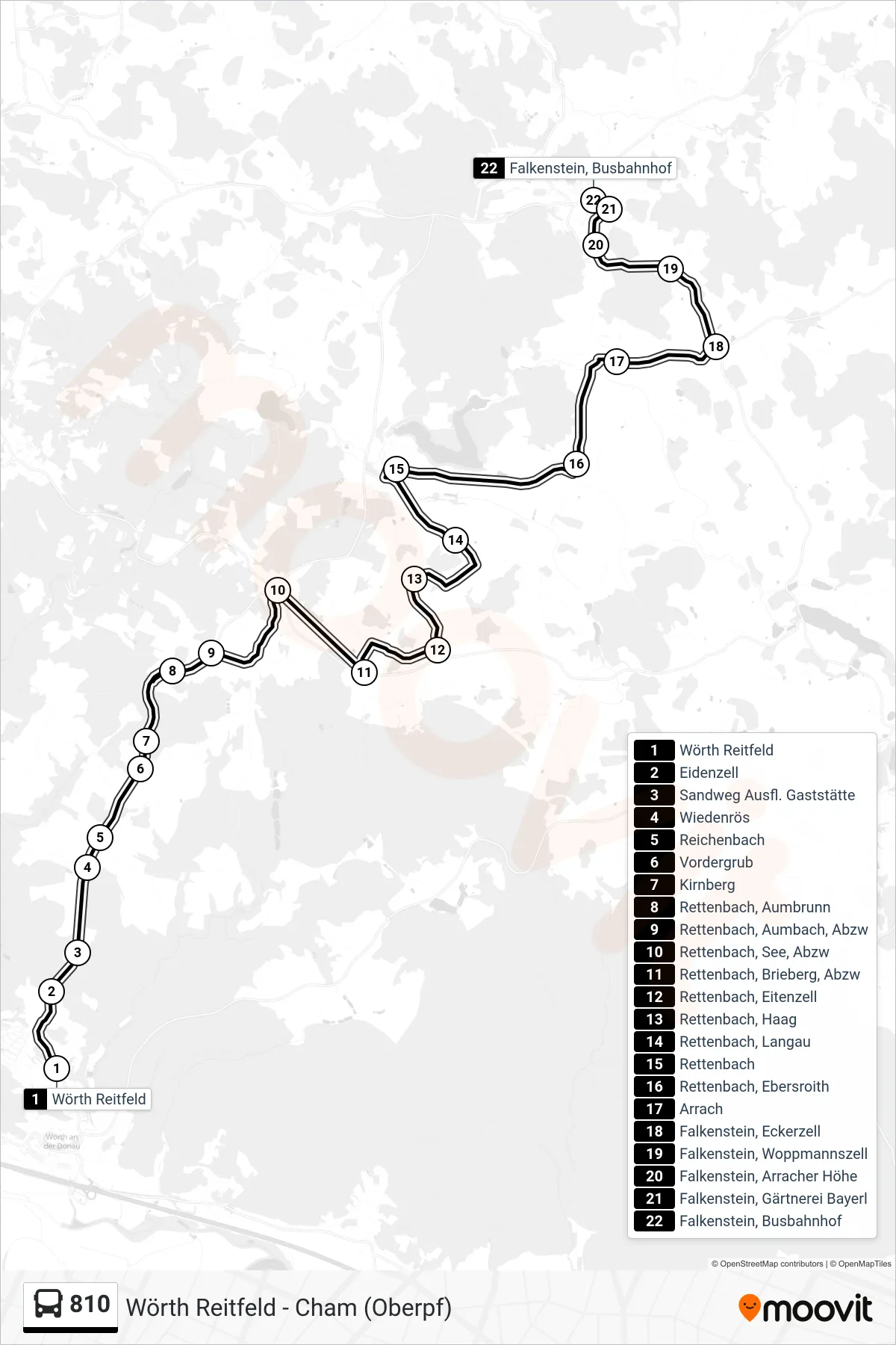 810 bus Line (Falkenstein) route and stops on a map