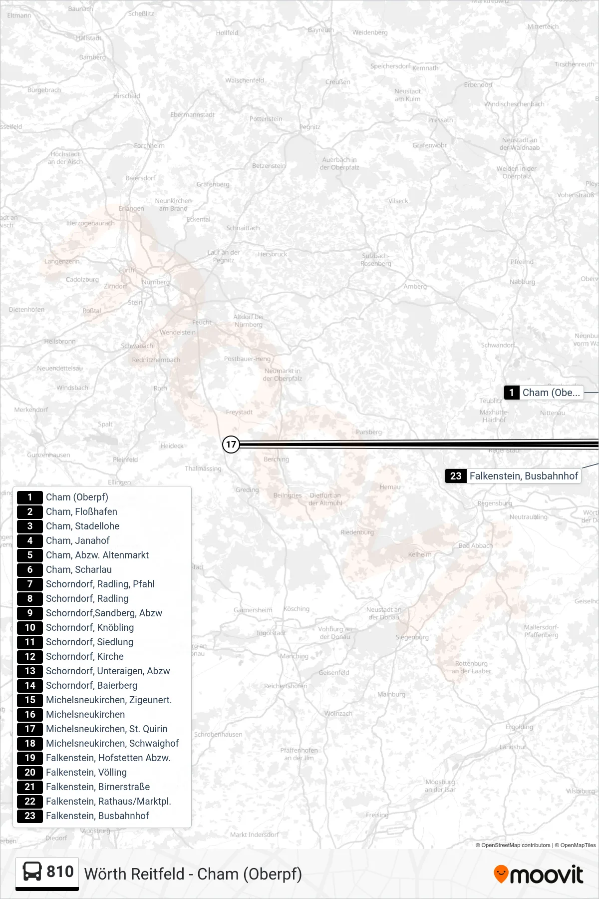 810 bus Line (Falkenstein) route and stops on a map