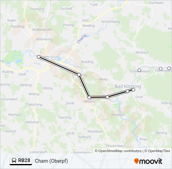 Автобус RB28: карта маршрута