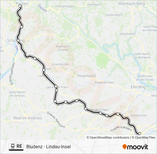 Поезд RE: карта маршрута