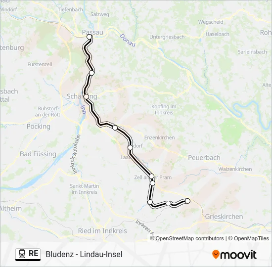 Поезд RE: карта маршрута