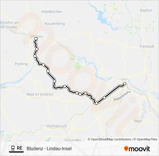 Поезд RE: карта маршрута