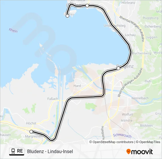 Поезд RE: карта маршрута