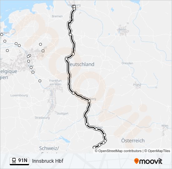 Поезд 91N: карта маршрута