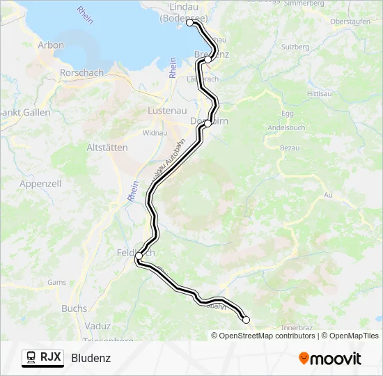 Поезд RJX: карта маршрута