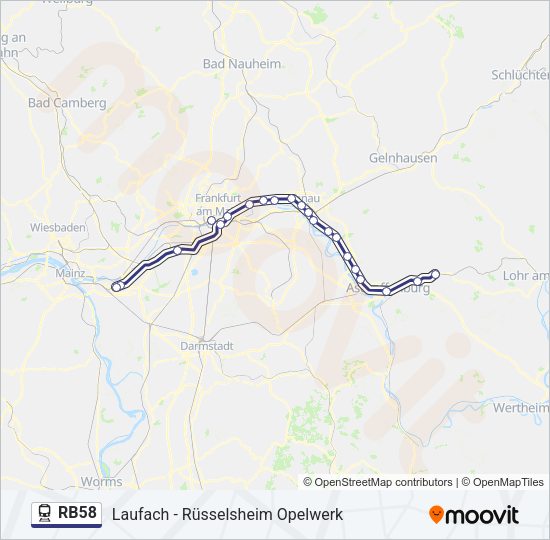 Поезд RB58: карта маршрута