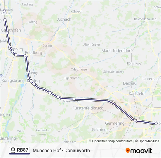Поезд RB87: карта маршрута