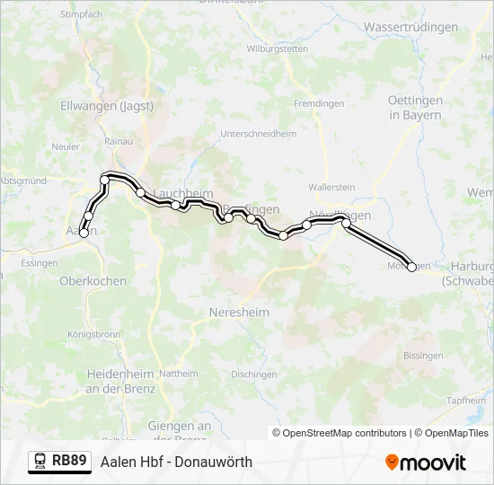 Поезд RB89: карта маршрута
