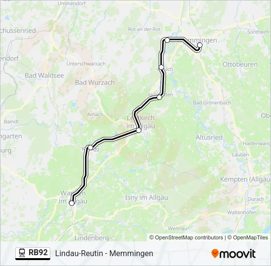 Поезд RB92: карта маршрута