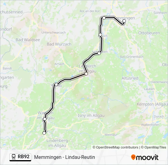 Поезд RB92: карта маршрута