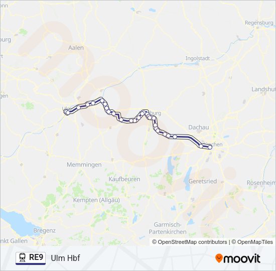 Поезд RE9: карта маршрута