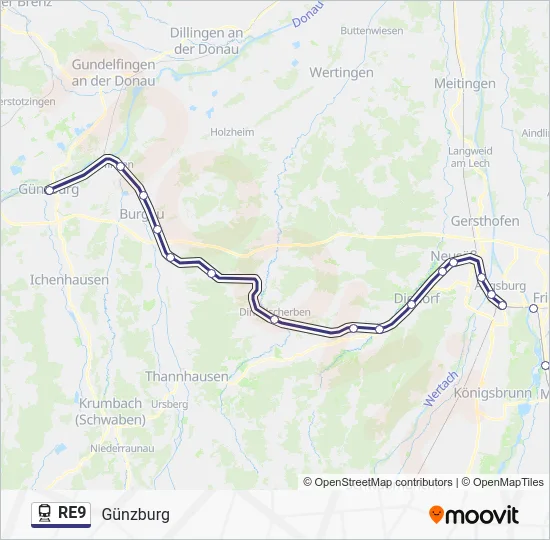 Поезд RE9: карта маршрута