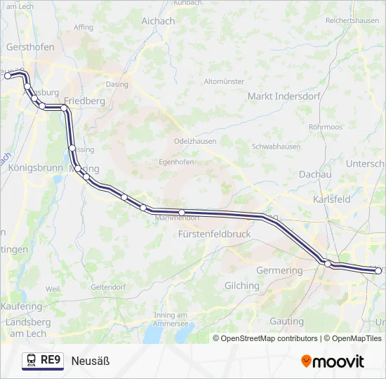 Поезд RE9: карта маршрута