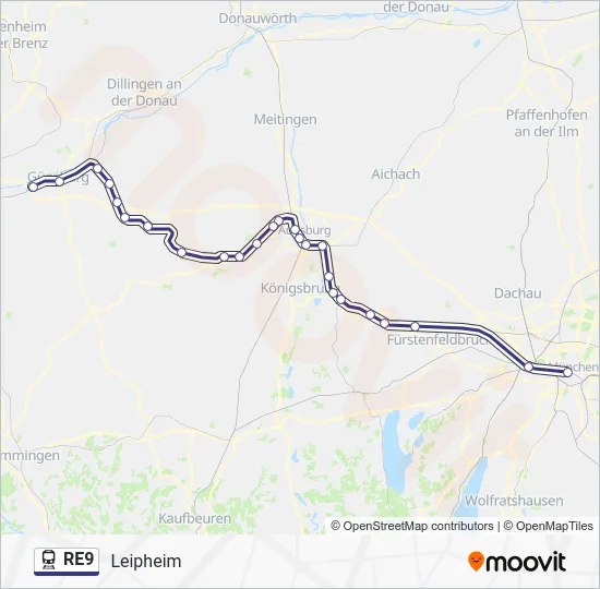 Поезд RE9: карта маршрута