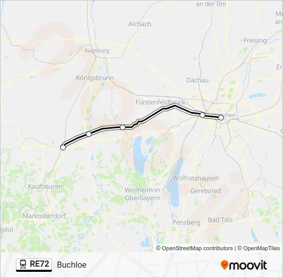 Поезд RE72: карта маршрута
