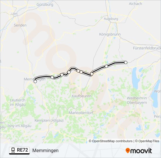 Поезд RE72: карта маршрута