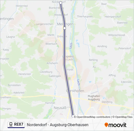 Поезд RE87: карта маршрута