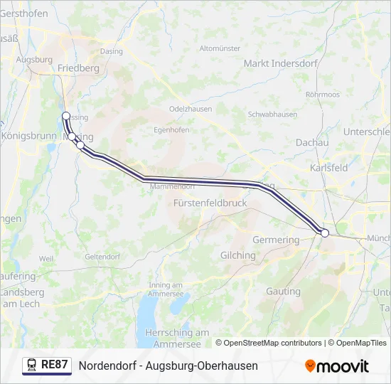 Поезд RE87: карта маршрута