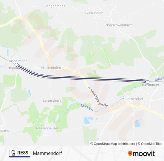 Поезд RE89: карта маршрута