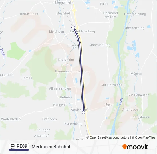 Поезд RE89: карта маршрута