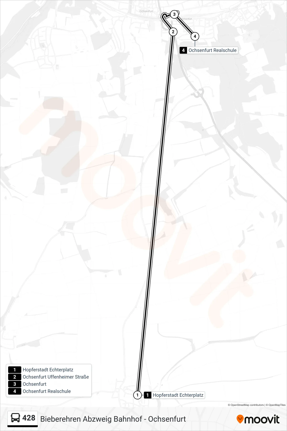 428 bus Line (Ochsenfurt Realschule) route and stops on a map