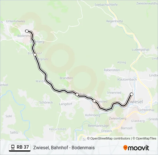 Поезд RB 37: карта маршрута