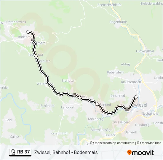 Поезд RB 37: карта маршрута