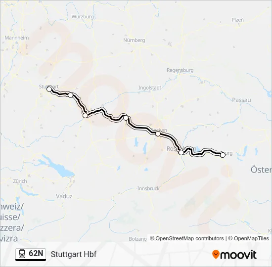Поезд 62N: карта маршрута