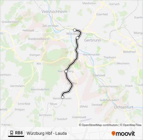 Поезд RB8: карта маршрута